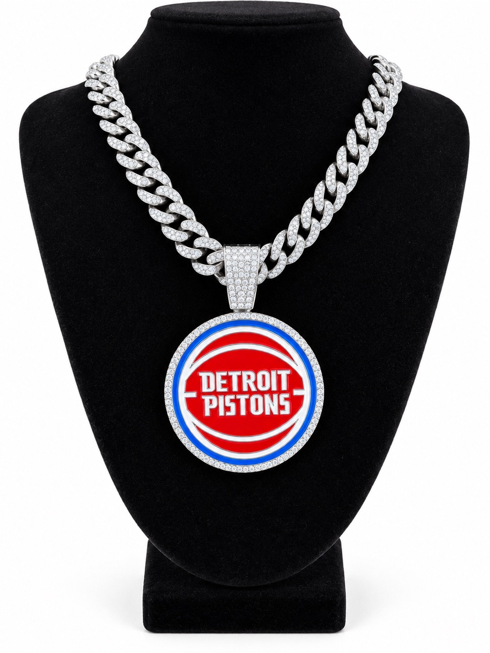 NBA Detroit Pistons Red and Blue Logo Pendant Cuban Chain Necklace